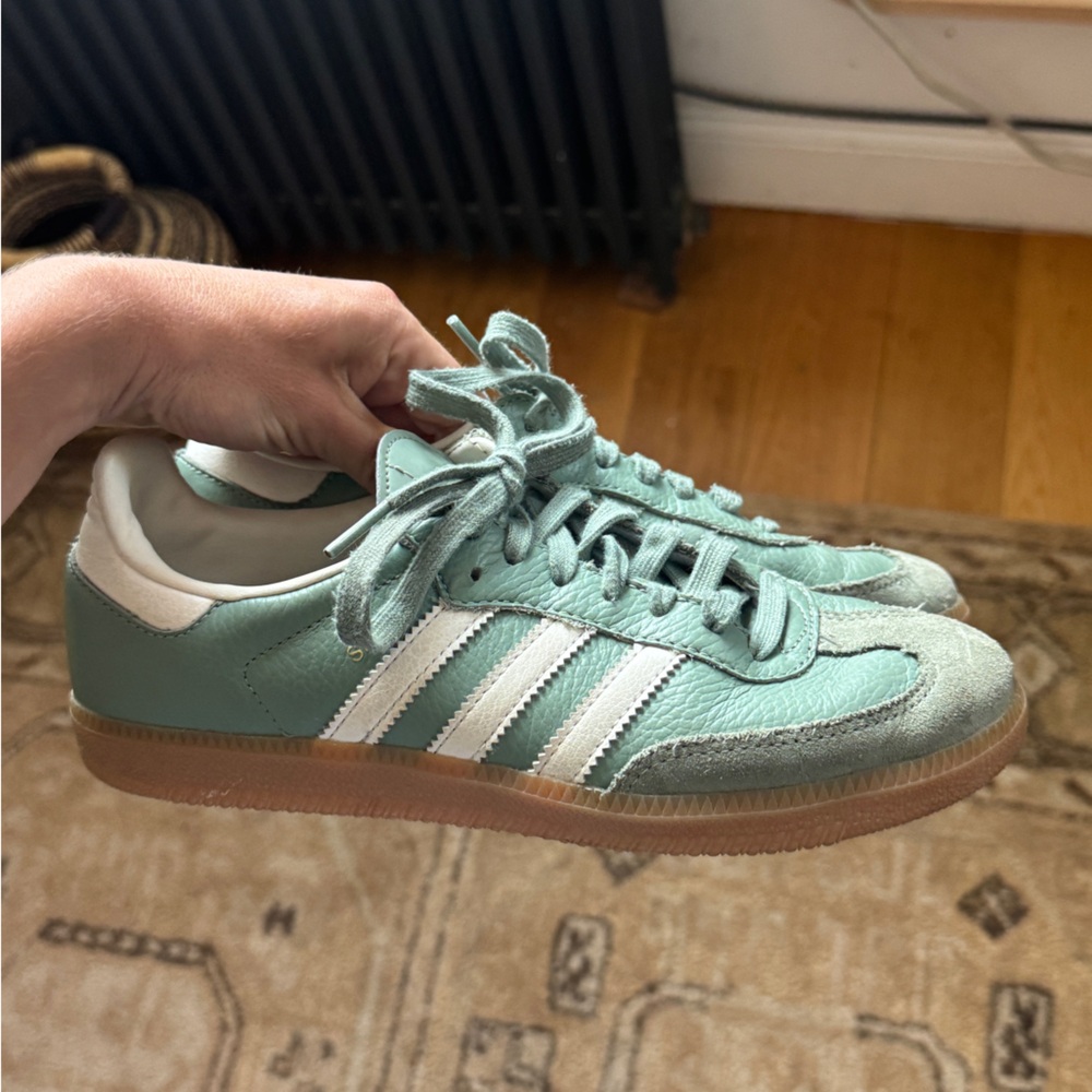 Adidas Mint Green and White Sambas Sneakers
